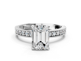White gold Emerald Milgrain Pave Diamond Engagement Ring with Four-Prong Setting_168
