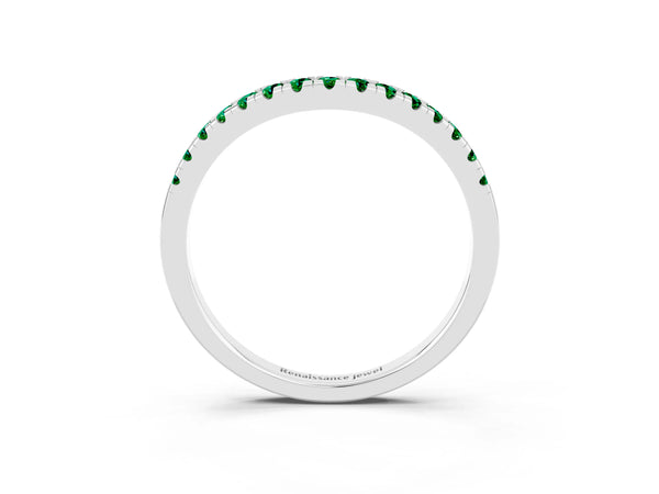 Sterling Silver Round Lab-Grown Emerald Pave Contour Wedding Band with Shared Prongs