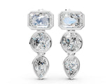 White gold Emerald, Round and Pear Diamond Bezel Drop Earrings_8