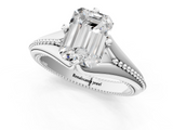 White gold Emerald Solitaire Beaded Band Six-Prong Setting_5