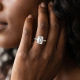 White gold Emerald Solitaire Beaded Band with Four-Prong Setting_15