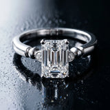 White gold Emerald Solitaire Beaded Band with Four-Prong Setting_16