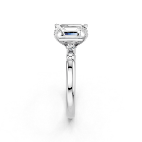 White gold Emerald Solitaire Beaded Band with Four-Prong Setting_34