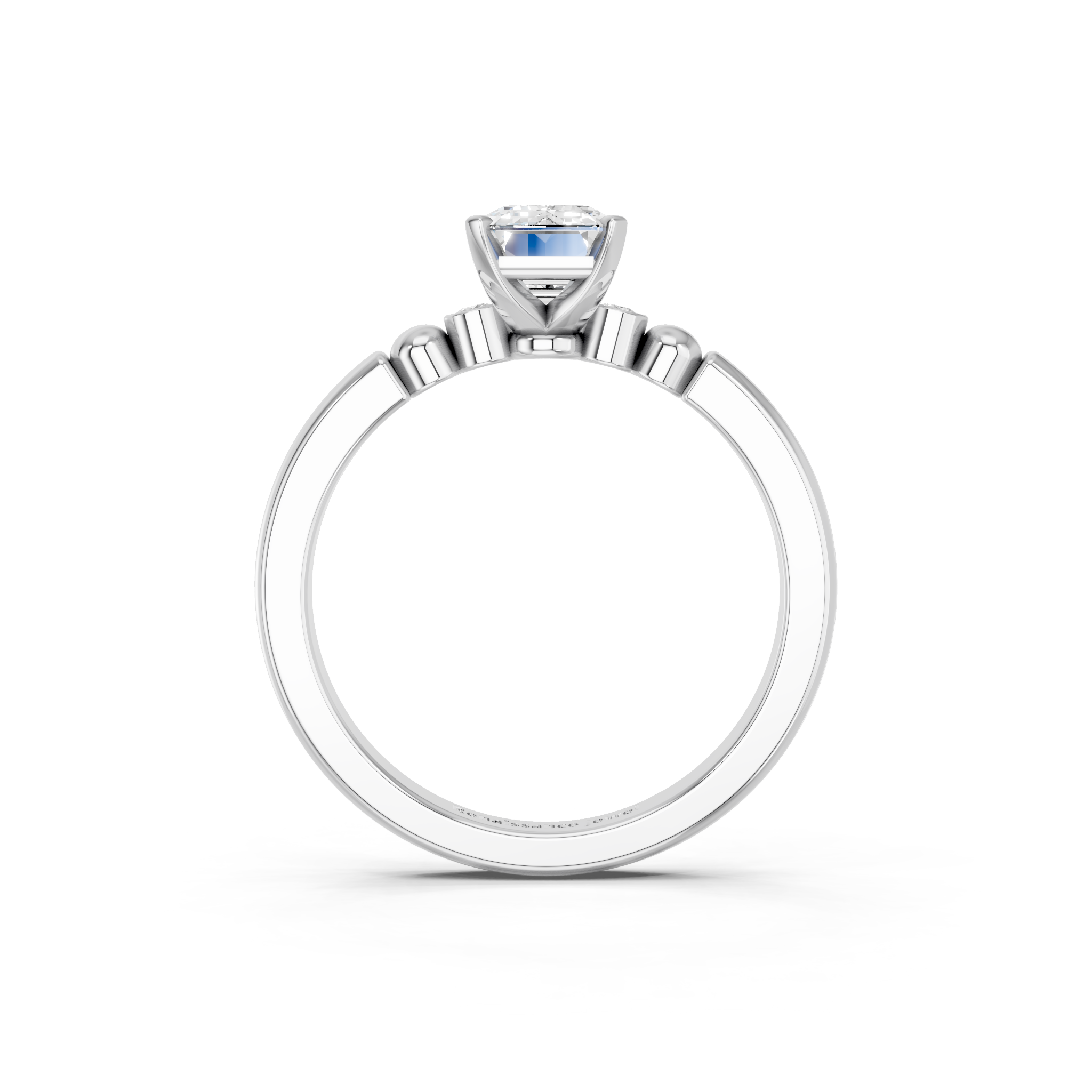 White gold Emerald Solitaire Beaded Band with Four-Prong Setting_35