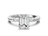 White gold Emerald Solitaire Beaded Band with Four-Prong Setting_62