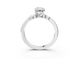 White gold Emerald Solitaire Beaded Band with Four-Prong Setting_65