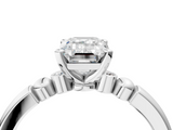 White gold Emerald Solitaire Beaded Band with Four-Prong Setting_66