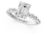 White gold Emerald Solitaire Bezel Accent Diamond Engagement Ring with Beaded Band and Four-Prong Setting_105