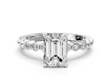 White gold Emerald Solitaire Bezel Accent Diamond Engagement Ring with Beaded Band and Four-Prong Setting_92