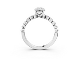 White gold Emerald Solitaire Bezel Accent Diamond Engagement Ring with Beaded Band and Four-Prong Setting_95
