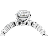 White gold Emerald Solitaire Bezel Accent Diamond Engagement Ring with Beaded Band and Four-Prong Setting_96