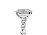 White gold Emerald Solitaire Bezel Accent Diamond Engagement Ring with Beaded Band and Four-Prong Setting_97