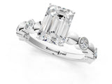 White gold Emerald Solitaire Bezel-Set Diamond Ring with Beaded Band and Four-Prong Setting_66