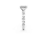 White gold Emerald Solitaire Bezel-Set Diamond Ring with Beaded Band and Four-Prong Setting_67