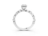 White gold Emerald Solitaire Bezel-Set Diamond Ring with Beaded Band and Four-Prong Setting_68