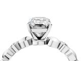 White gold Emerald Solitaire Bezel-Set Diamond Ring with Beaded Band and Four-Prong Setting_69