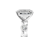 White gold Emerald Solitaire Bezel-Set Diamond Ring with Beaded Band and Four-Prong Setting_70