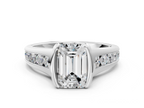 White gold Emerald Solitaire Bezel-Set Diamond Ring with Channel-Set Band_56