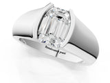 White gold Emerald Solitaire Bezel Set Diamond Ring with Wide Band_4