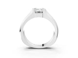 White gold Emerald Solitaire Bezel Set Diamond Ring with Wide Band_6