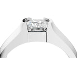 White gold Emerald Solitaire Bezel Set Diamond Ring with Wide Band_7
