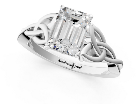 White gold Emerald Solitaire Celtic Knot Engagement Ring with Four-Prong Setting_65