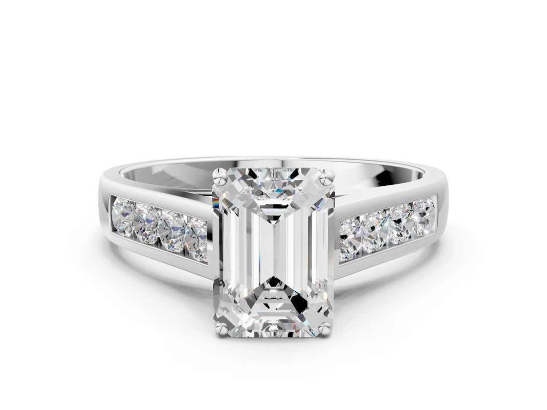 White gold Emerald Solitaire Channel-Set Diamond Engagement Ring with Four-Prong Setting_31