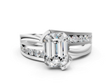 14K White Gold 3.73 Carat E VS1 Emerald Solitaire Channel-Set Split Shank Ring with Tension Prong Setting