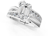 14K White Gold 3.73 Carat E VS1 Emerald Solitaire Channel-Set Split Shank Ring with Tension Prong Setting