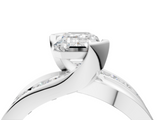 14K White Gold 3.73 Carat E VS1 Emerald Solitaire Channel-Set Split Shank Ring with Tension Prong Setting