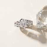 14K White Gold 3.73 Carat E VS1 Emerald Solitaire Channel-Set Split Shank Ring with Tension Prong Setting