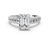 White gold Emerald Solitaire Chevron Pave Diamond Engagement Ring with Six-Prong Setting_3