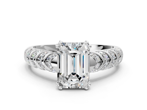 White gold Emerald Solitaire Chevron Pave Diamond Engagement Ring with Six-Prong Setting_3