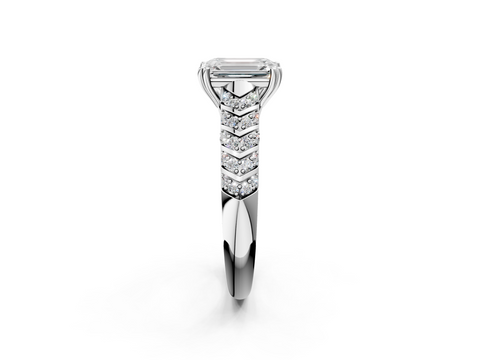 White gold Emerald Solitaire Chevron Pave Diamond Engagement Ring with Six-Prong Setting_5