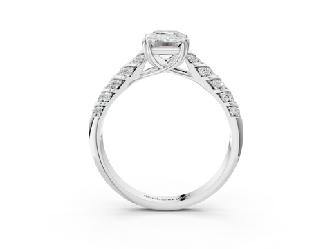White gold Emerald Solitaire Chevron Pave Diamond Engagement Ring with Six-Prong Setting_6