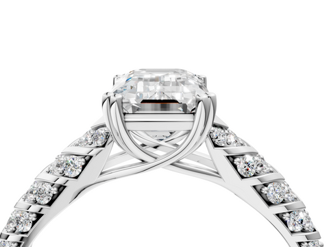 White gold Emerald Solitaire Chevron Pave Diamond Engagement Ring with Six-Prong Setting_7