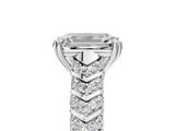 White gold Emerald Solitaire Chevron Pave Diamond Engagement Ring with Six-Prong Setting_8