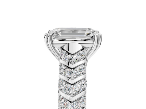 White gold Emerald Solitaire Chevron Pave Diamond Engagement Ring with Six-Prong Setting_8