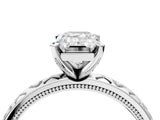 White gold Emerald Solitaire Diamond Engagement Ring with XO Engraved Band and Four-Prong Setting 4