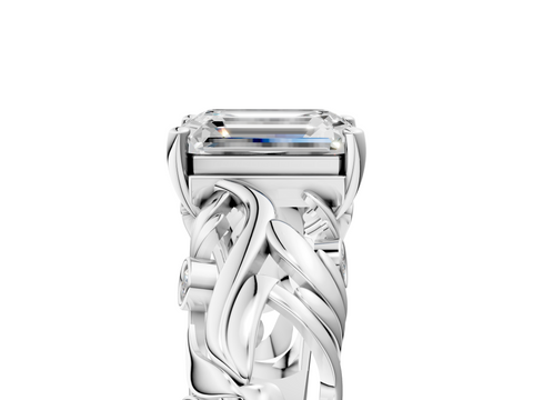 White gold Emerald Solitaire Diamond Leaf Vine Band with Prong Setting_44