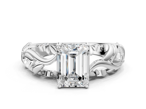 White gold Emerald Solitaire Diamond Leaf Vine Band with Prong Setting_47