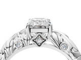 White gold Emerald Solitaire Diamond Leaf Vine Band with Prong Setting_51