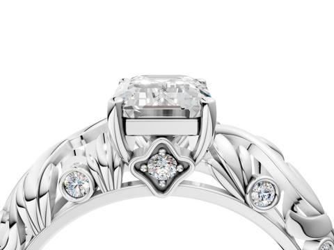 White gold Emerald Solitaire Diamond Leaf Vine Band with Prong Setting_51