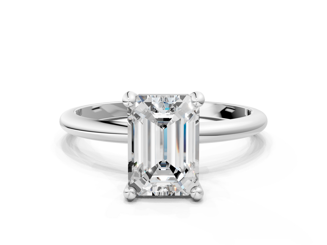 White gold Emerald Solitaire Diamond Ring with 4-Prong Setting on a Classic Band_3
