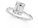 White gold Emerald Solitaire Diamond Ring with Bamboo Band and Four-Prong Setting_84