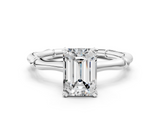 White gold Emerald Solitaire Diamond Ring with Bamboo Band and Four-Prong Setting_84