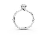 White gold Emerald Solitaire Diamond Ring with Bamboo Band and Four-Prong Setting_93