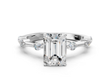 White gold Emerald Solitaire Diamond Ring with Bezel Set Side Stones and Prong Setting_41