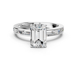 White gold Emerald Solitaire Diamond Ring with Channel-Set Baguette Band and Four-Prong Setting_113