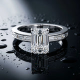 White gold Emerald Solitaire Diamond Ring with Channel-Set Baguette Band and Four-Prong Setting_16